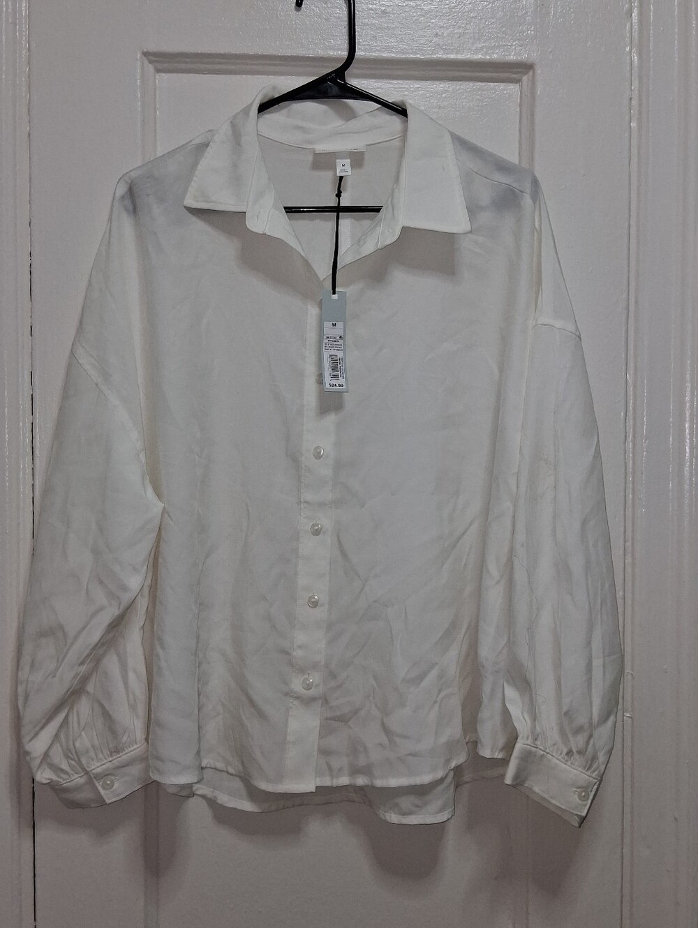 Prologue White Button Down Blouse Size M NWT